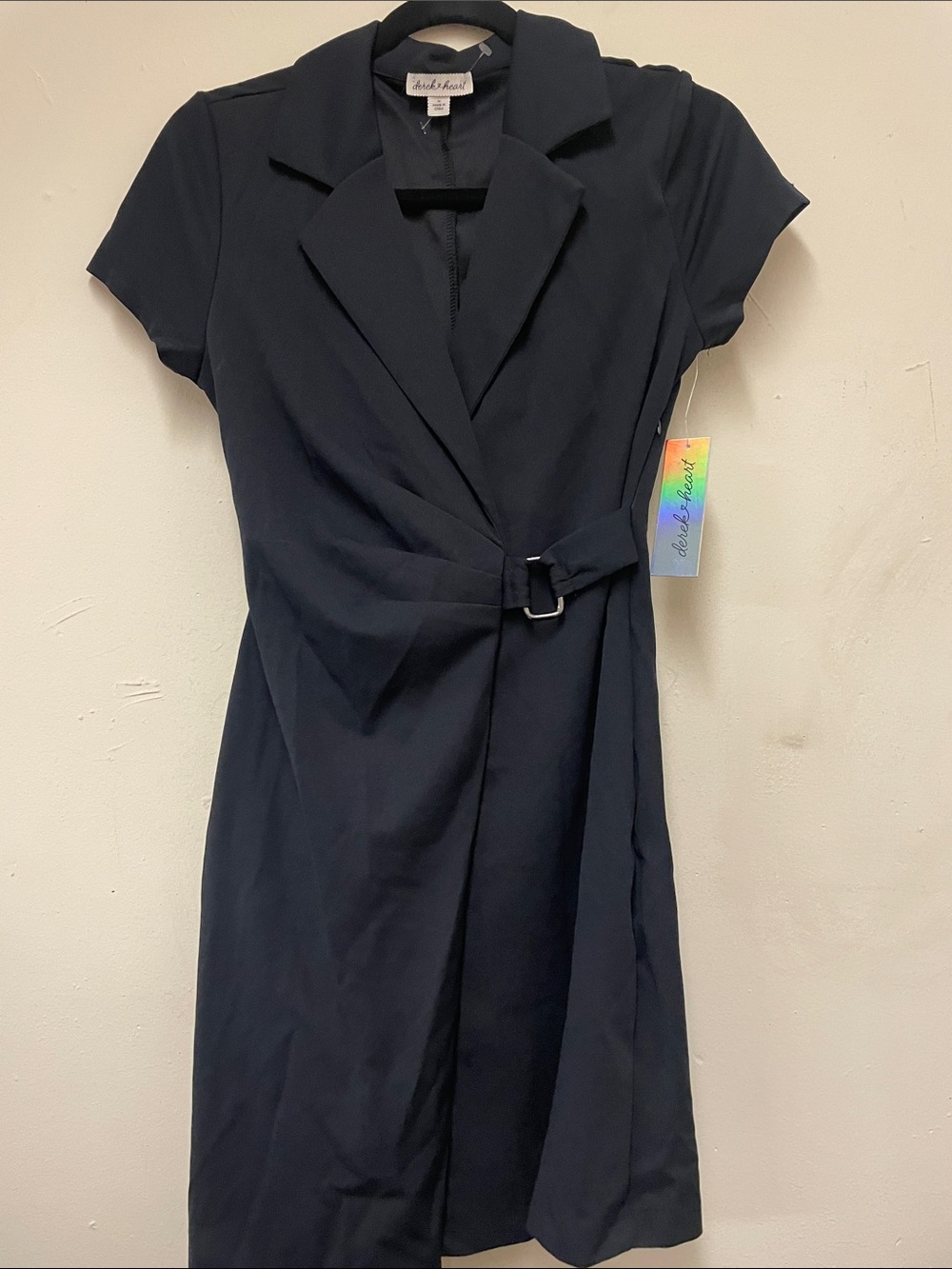 Derek heart Navy Short-Sleeve Wrap Dress with D-Ring Belt Size M